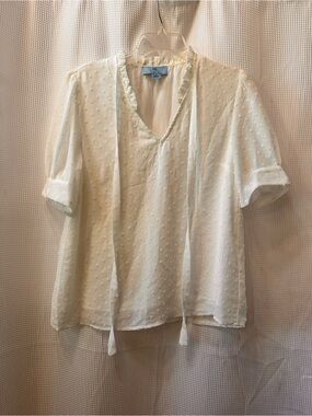 CeCe Cream Swiss Dot Tie-Neck Blouse